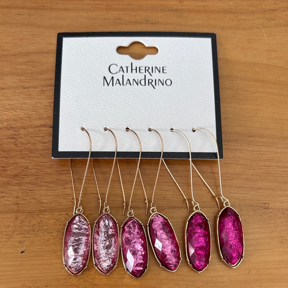 Catherine Malandrino Shades of Pink Dangle Earrings Set of 3 NEW Gold Tone hooks - Picture 1 of 8